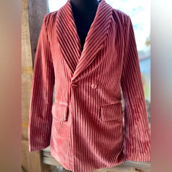 Nasty Gal Collection Pink Crushed Velvet Ribbed Double Breasted Lined Blazer NWT - Picture 1 of 10